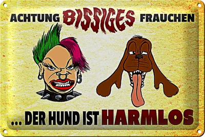 Produktbild von Blechschild Spruch 18x12cm Achtung bissiges Frauchen Hund
