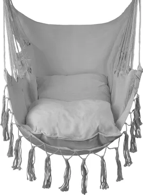 Produktbild von MalTec Hängesessel Gartensessel Brasilianischer Cocoon Stuhl mit Kissen Hängestuhl Indoor & Outdoor Grau Sessel zum Aufhängen