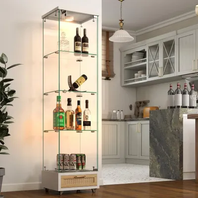 Produktbild von LED-Glasvitrine mit Schublade, 4 Böden aus Sicherheitsglas, weiß, für Wohn-/Schlafzimmer, H167xB42,5xT36,5 cm