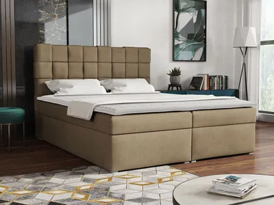 Obrázek produktu pro Kontinentální manželská postel 160x200 WARNOW 1 - světlá hnědá + topper