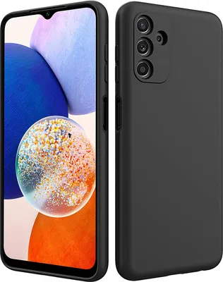 A black phone case is shown next to a smartphone.