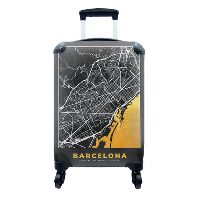 Produktbild von MuchoWow® Koffer Handgepäck Trolley Rollkoffer Kleine Reisekoffer mit 4 Rollen - Barcelona - Stadtplan - Gold - Karte - Cabin Size < 55x40x23 cm & 55x40x20 cm - Fotokoffer - Kabinenkoffer - Boardgepäck - Reise-Box - Reisekoffer - Reisegepäck - Koffer mit Bild - Trolley für Kinder