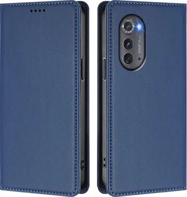 Image de Etui en cuir pour Motorola Edge 2022, étui magnétique en cuirPolyuréthaneavec support Bleu foncé