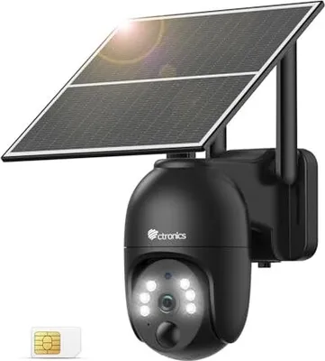 Obrázek produktu pro Ctronics 4G LTE venkovní solární bezdrátová sledovací kamera SIM karta, 2K HD PTZ IP bez WLAN, 10400 mAh baterie, PC/FTP/Cloud, barevné noční vidění,