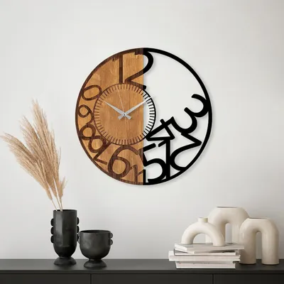Obrázok produktu pre Opviq, Falling- TNL1152, farba orech, čierna, nástenné hodiny, 56 x 3 x 56 cm, 100% drevo (hrúbka: 3 cm) / kov