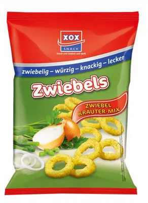 Immagine prodotto di XOX Anelli di cipolla Mix di erbe Snack di mais al gusto di cipolla 40g