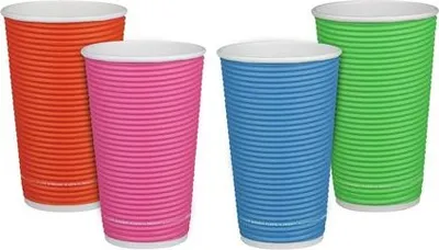 Produktbild von 25x Doppelwandbecher Pappbecher Kaffeebecher CoffeeToGo Farb-Mix geriffelt400ml