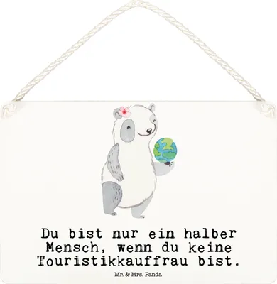 Produktbild von Mr. & Mrs. Panda Schild Touristikkauffrau Herz DIN A6 - Weiß - Geschenk, wandtafel, kleine aufmerksamkeit, Wandbild Holz, holzbild, Türschild