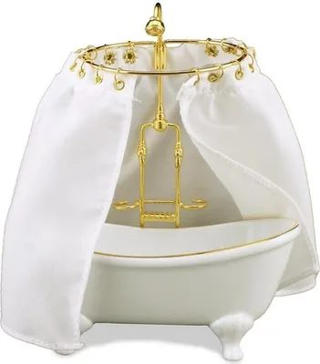 Image de Receveur de douche miniature avec rideau, blanc, très détaillé, pour maison de poupées