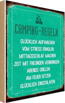 Produktbild von vianmo Holzschild 18x12 cm Camping Regeln Outdoor