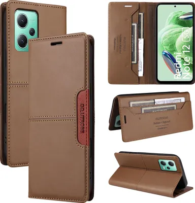 Produktbild von Handyhülle für Xiaomi Redmi Note 12 5G/Poco X5 Hülle, Leder Flip Wallet Kartenfach Stand Schutzhülle Braun