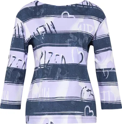 Produktbild von Rabe Damen Sweatshirt weich Lila Größe 40 mit 3/4-Ärmeln U-Boot-Ausschnitt breiten Streifen Print
