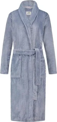 Immagine prodotto di Uniqoos® Accappatoio in pile da donna – Blu con motivo a righe sottile, morbido e leggero, vestibilità confortevole, taglia XL