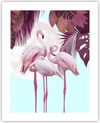 Produktbild von Poster - Poster ohne Rahmen - Flamingos Palmen Mond - 40x50 cm - Wand Bild - Wanddeko - Wandbilder - Kunstposter - Wandposter - Bilder - Kunstdruck - Wanddekoration - Wandbild - P2XPA40x50-4598