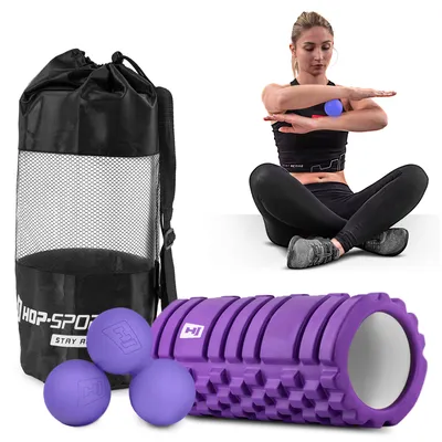 Produktbild von Hop-sport Fitness Set Faszienrolle EVA + Massagebälle aus Silikon - Lila