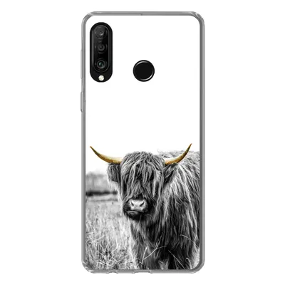 Produktbild von MuchoWow® Handyhülle Schutzhülle Hülle für Huawei P30 Lite Schottischer Highlander - Gold - Schwarz - Weiß Silikon Softcase Handy Hülle - Handyhülle