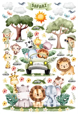 Produktbild von Sanders & Sanders Wandtattoo Dschungeltiere Grün 42.5 x 65 cm