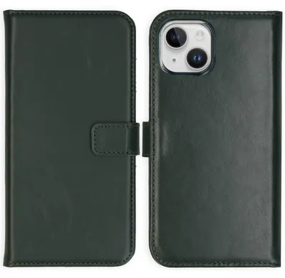 Imagen del producto de Funda de Cuero Auténtico tipo Libro para Apple iPhone 15 - Verde