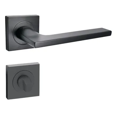 Produktbild von Dmino Türgriff LINEA-QR rückergarnitur WC Badezimmer Set mit quadratischen Rosetten für Badezimmertüren Set WC Rosetten-Garnitur aus Aluminium Schwarz