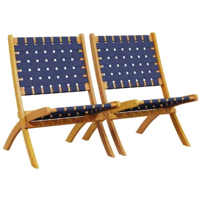 Image de Chaises de jardin 2 pcs. Pliable Bleu foncé Bois massif Acacia Tissu