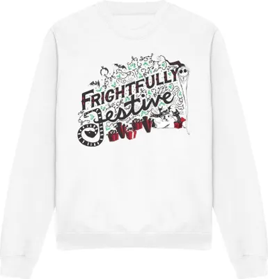 Obrázek produktu pro The Nightmare Before Christmas - "Frightfully Festive Holiday" Sweatshirt für Herren/Damen Uni TV3468 (L) (Weiß)