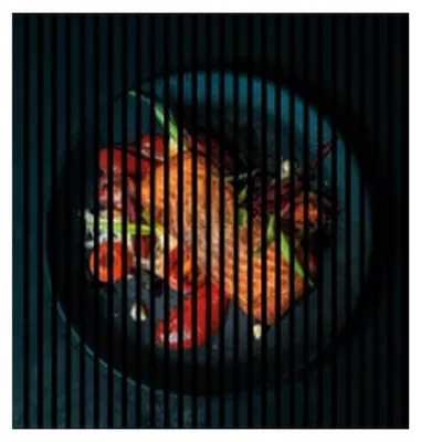 Produktbild von Akustikpaneele mit Digitaldruck Lachs01 19 x 1133 x 1195 mm Lachs Gemüse Teller MDF PET-Fasern Wandpaneele Orange Schwarz,Rot Grün 2 Einzelplatten