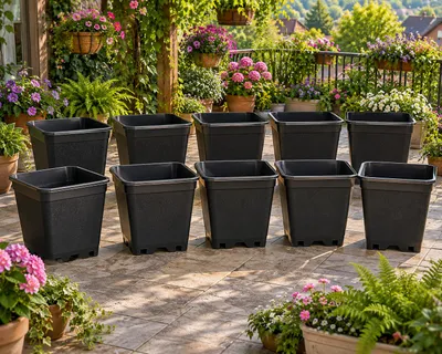 Produktbild von 10 x Topf 11 Liter viereckig schwarz - 24 x 24 x 28,3 cm Pflanztopf Pflanzkübel Blumentopf
