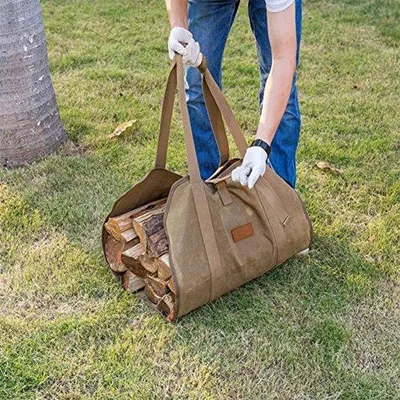 Produktbild von Famanu Holztrage Tasche für Kamin - Gewachstes Canvas