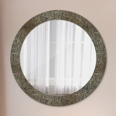 Produktbild von Modern Spiegel - Wandspiegel Design Wandmontage – Badspiegel mit Aufdruck - Rundspiegel - Gold Ornamente - Rund: Ø70cm