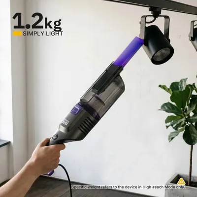 Obrázok produktu pre 3-v-1 vysávač – káblový ručný vysávač – 400 W, sací výkon 11 kPa – umývateľný HEPA filter – 5 m kábel – samostatný dizajn – fialová farba