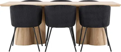 Produktbild von Olivia Essgruppe Tisch 100x210cm und 6 Velours Stühle mit Armlehnen natur.