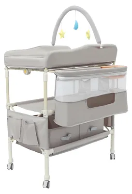 Image de Table à langer pour bébé - Table à langer pliable - Hauteur réglable de 86 à 94 cm - Capacité de charge de 65 kg - Structure en acier et en tissu - Gris clair