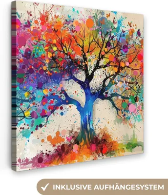 Produktbild von MuchoWow® - Leinwandbilder - Baum des Lebens - Natur - Farbenfroh - Baum, Wandbild, Wanddeko Bilder Wohnzimmer, 90x90cm