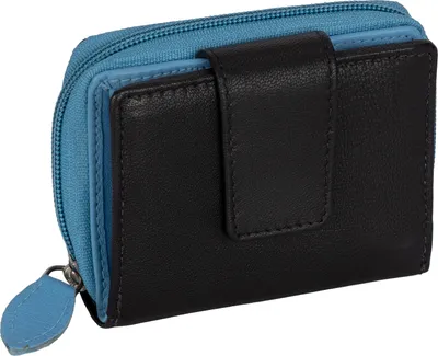 Produktbild von Kleine RFID Damen Geldbörse Kompakt Portemonnaie Mini Damenbörse Echt Leder SCHWARZ-HELLBLAU