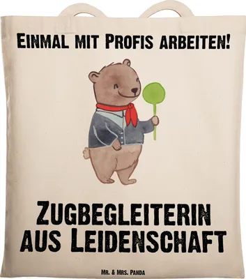 Produktbild von Mr. & Mrs. Panda Shopping Tasche Zugbegleiterin Leidenschaft - Transparent - Geschenk, Laptoptasche, Tote Bag, Einkaufstasche, Jutebeutel