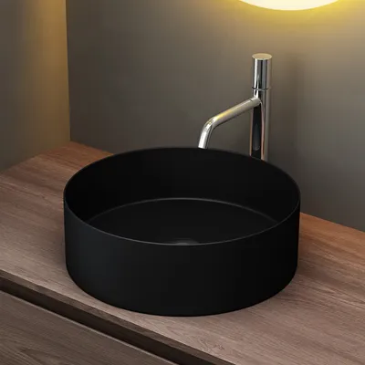 Produktbild von Mai & Mai Waschbecken Aufsatzwaschbecken BTH: 40x40x13cm Waschschale Rund Waschbecken aus Keramik matt Schwarz mit Nano-Beschichtung Brüssel203