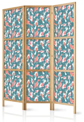 Produktbild von Muralo Japanischer PARAVENT 3-teilig Raumteiler klappbar PREMIUM-Vliesleinwand BUNTE FISCHE für Büro 135cmx172cm