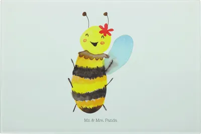 Produktbild von Mr. & Mrs. Panda Hackbrett Biene Happy - Weiß - Geschenk, Schneidebrett Glas, schneidbrett, Schneideplatte, Glasschneidebrett, schneidunterlage
