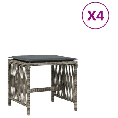 Immagine prodotto di Sgabelli Giardino con Cuscini 4pz Grigi 41x41x36cm Polyrattan