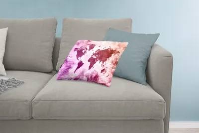Produktbild von MuchoWow® Zierkissen Sofakissen Wohnzimmer Dekokissen 60x40 cm Weltkarte - Lila - Zeitung - Kopfkissen - Polster mit Foto