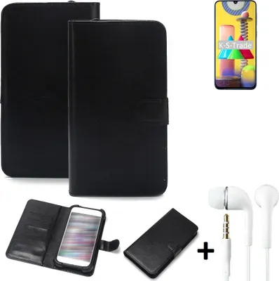 Produktbild von K-S-Trade Wallet Case Handyhülle kompatibel mit Samsung Galaxy M31 Schutzhülle Flip cover Flipstyle Tasche Hülle Flipcover Slim Bumper schwarz + in
