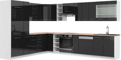 Produktbild von Eckküche Vicco Fame-Line Anthrazit Hochglanz/Weiß 347 x 257 cm, AP Eiche, Model 47304