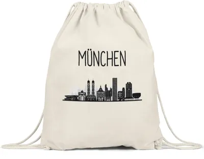 Produktbild von MÜNCHEN Skyline Turnbeutel Gymsack Souvenir Andenken Deutsche Großstädte Motiv Stadt Silhouette Geschenkidee Umzug