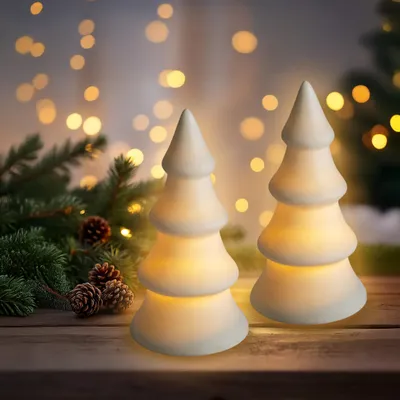 Image de Céramique LED Sapin de Noël blanc chaud 13 cm - Set de 2 - Décoration Sapin de Noël avec éclairage