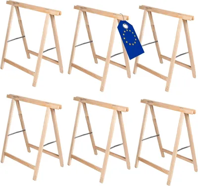 Produktbild von MODO24 Holzbock, 6er Set, Klappbock, Arbeitsbock, Sägebock, Tapezierbock, Klappbar, Massivholz Kiefer, Belastbar, Stabil, 73x73x44 cm, Natur, SDKM