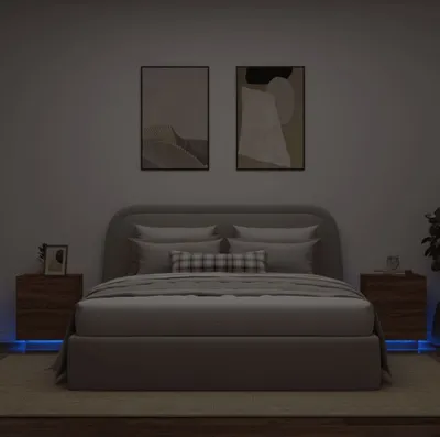Produktbild von Cloris Designermöbel Nachttische mit LED-Leuchten 2er Set Braun Eiche Holzwerkstoff 2024 Neu