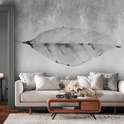 Produktbild von Vlies Fototapete Blatt 400x280 cm Tapeten Wandtapete XXL Betonoptik Botanik Natur grau wie gemalt b-C-10148-a-c