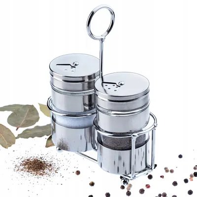 Produktbild von KADAX Menage-Set aus Glas und Edelstahl "Salve", Gewürzgläser Set, Ständer, Salz- & Pfefferstreuer