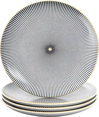 Obrázok produktu pre Intirilife 4x porcelánový tanier so vzorom Endless - čiernobiely - priemer 15,3 cm - tanier na raňajky tanier na dezert tanier na šalát ovocie cestoviny dezert hlavné jedlo a občerstvenie