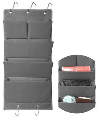Image de Organiseur suspendu à 5 grands compartiments, organiseur de porte en tissu Oxford, étagère suspendue pliable, rangement suspendu pour portes, chambre à coucher, bureau, chambre d'enfant – Gris
